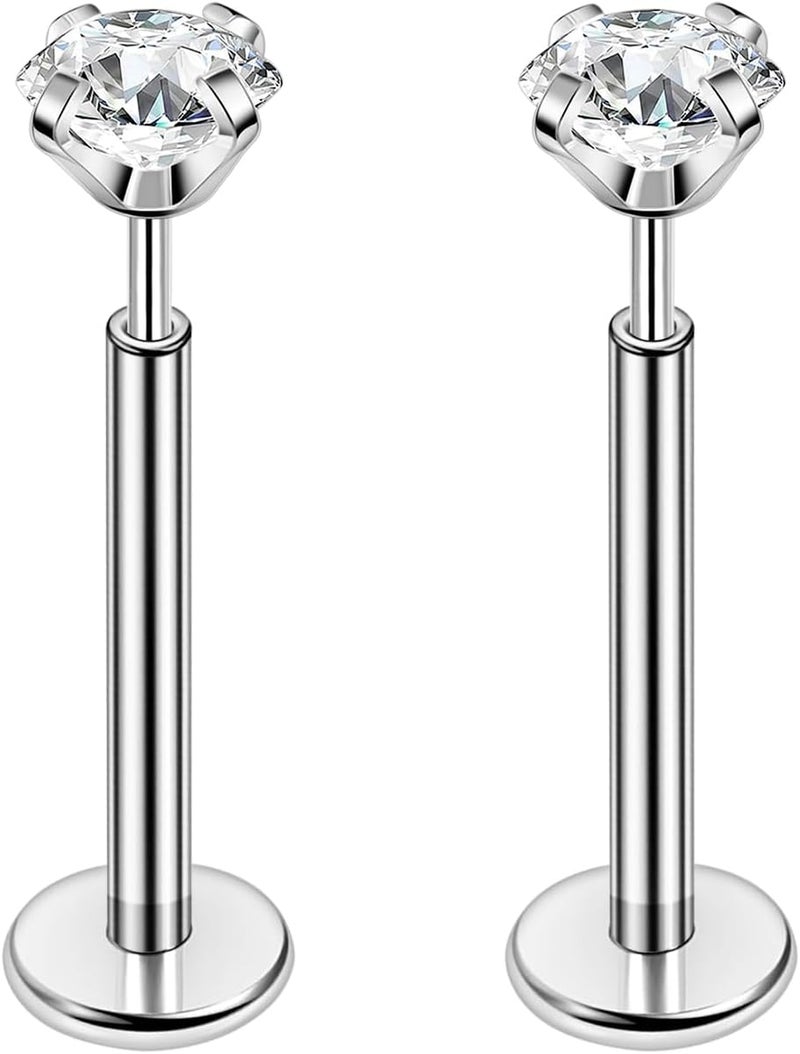 PunkTracker 16g/18g/20g Titanium Steel Threadless Flat Back Cartilage Earrings for Helix/Tragus/Conch/Daith/Earlobe - Nose Studs Lip Rings Labret Monroe Piercing Jewelry for Women Men 2PCS - Image 1